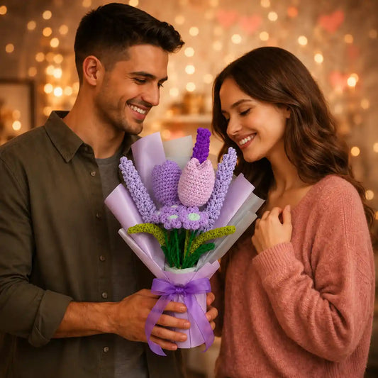 Small Crochet Tulip and Lilac Bouquet