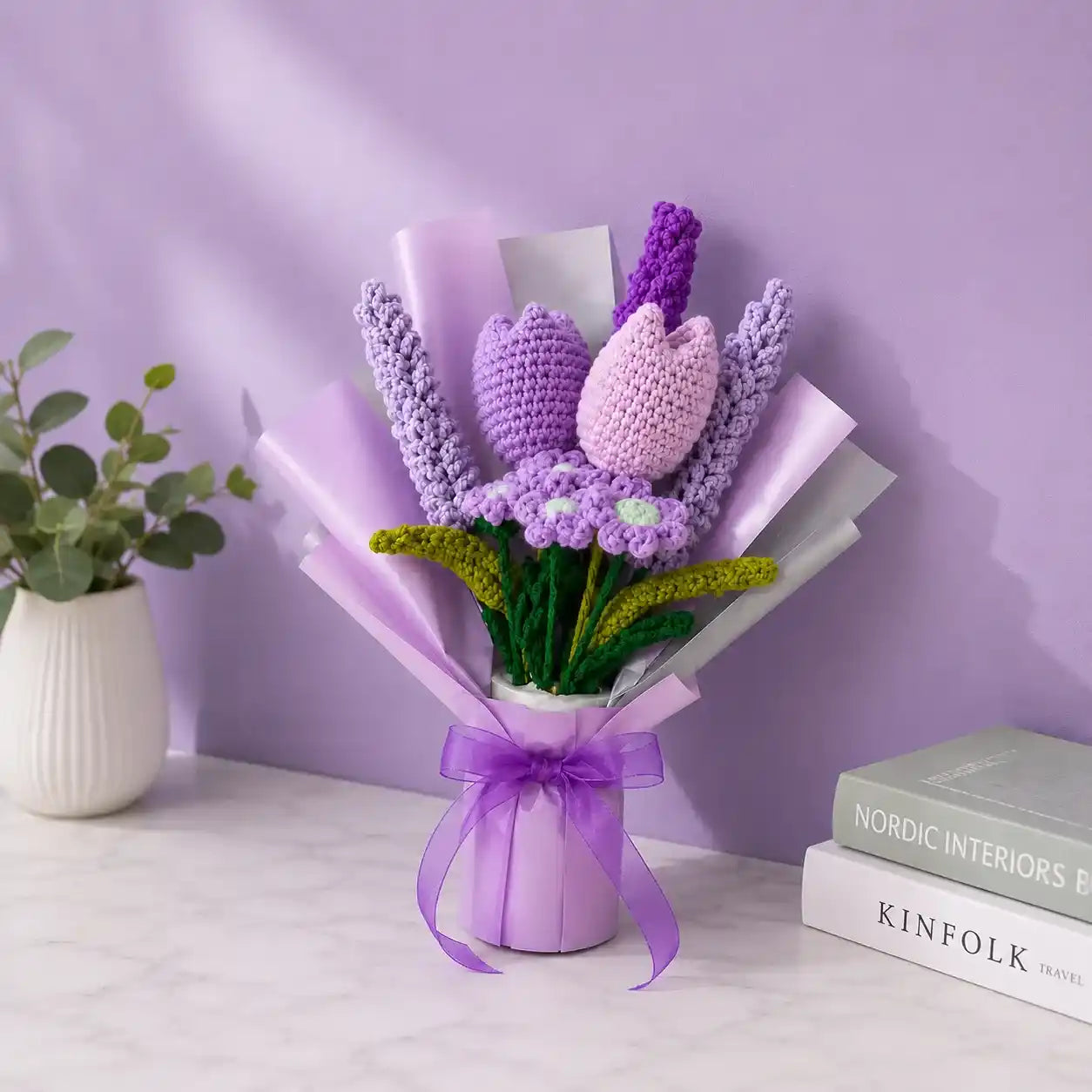 Small Crochet Tulip and Lilac Bouquet