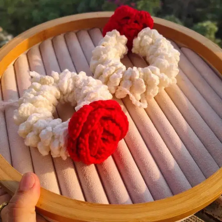 Handmade Crochet Gajra & Bouquet Combo Bridal Wrist Accessory Gift Set