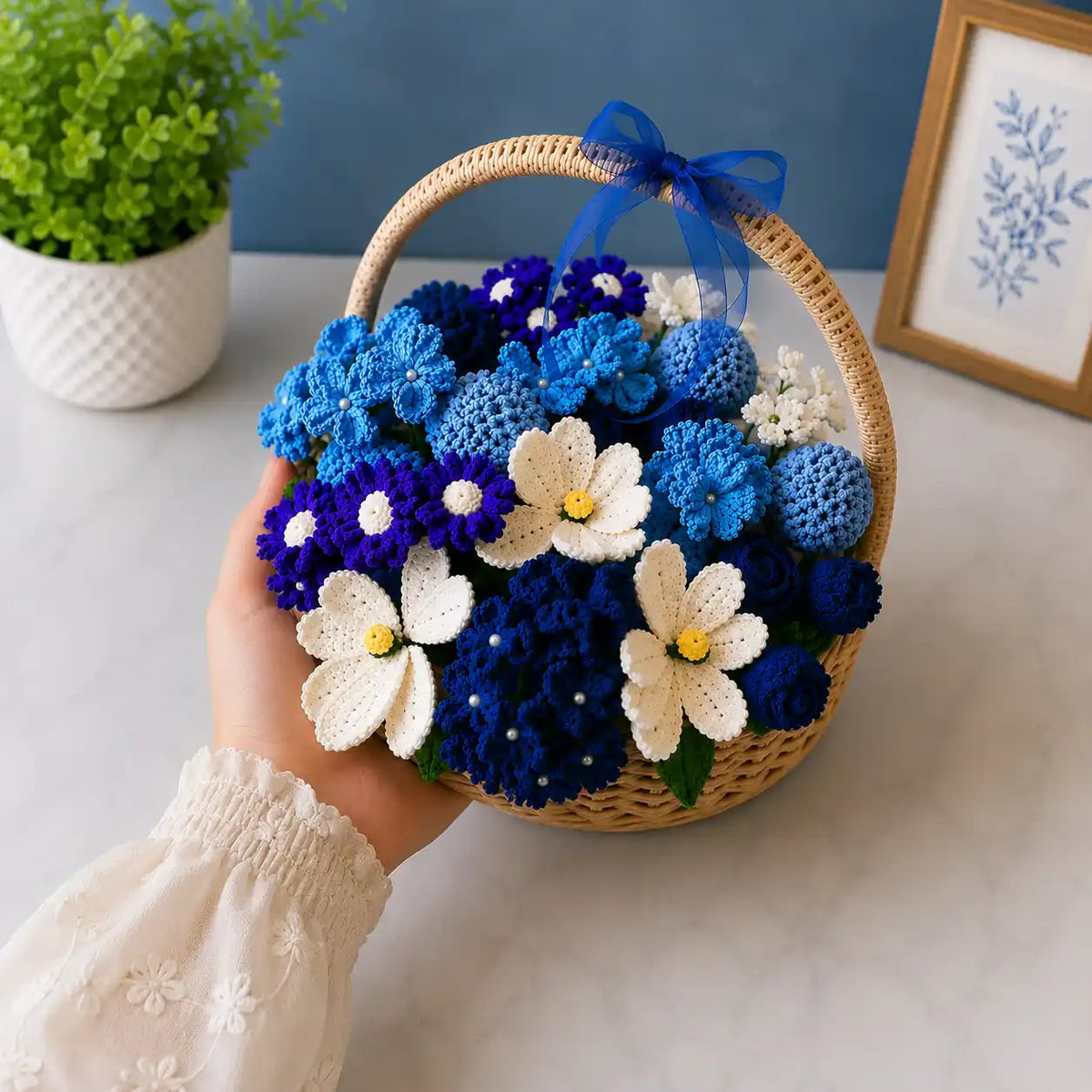 Handmade Crochet Flower Basket