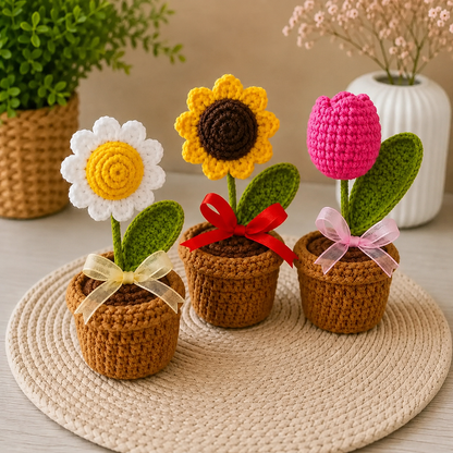 Handmade Crochet Flower Pot (Set of 3)