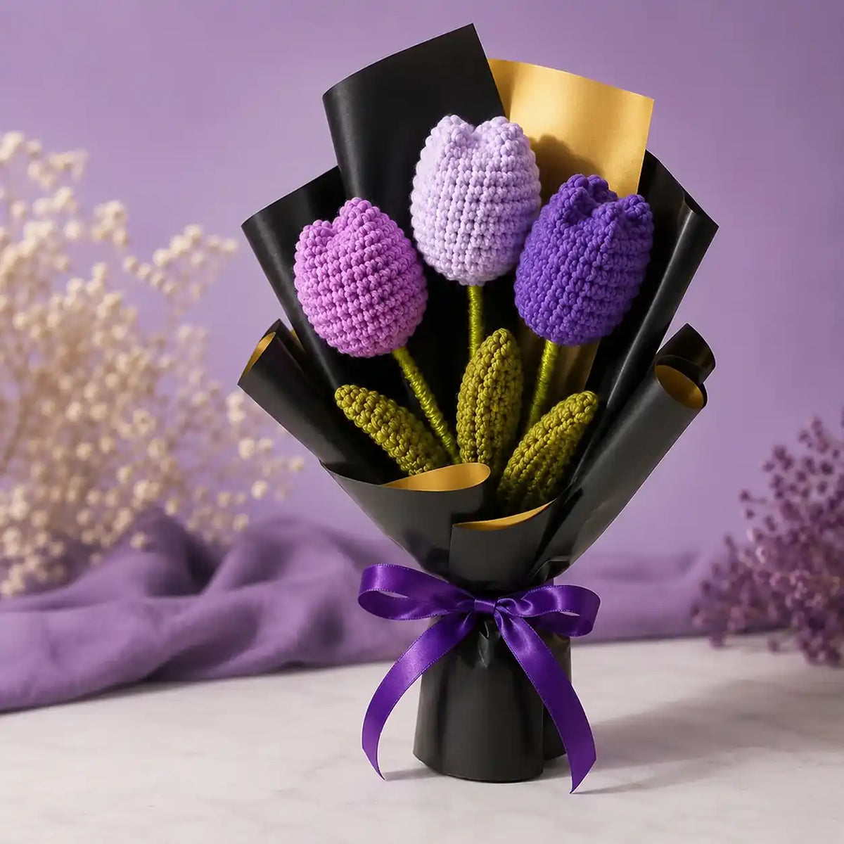 Crochet Lavender Tulip Small Bouquet