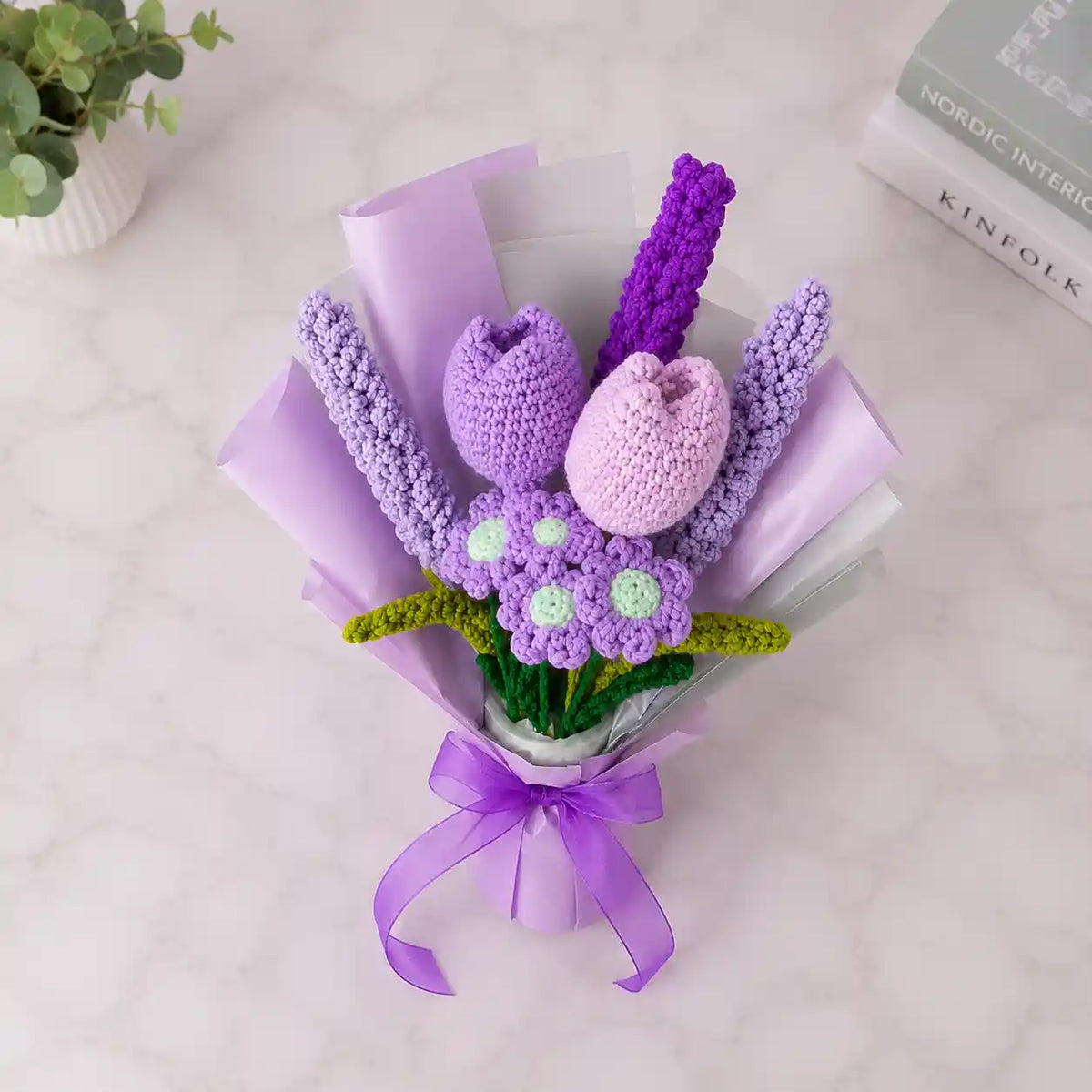 Small Crochet Tulip and Lilac Bouquet