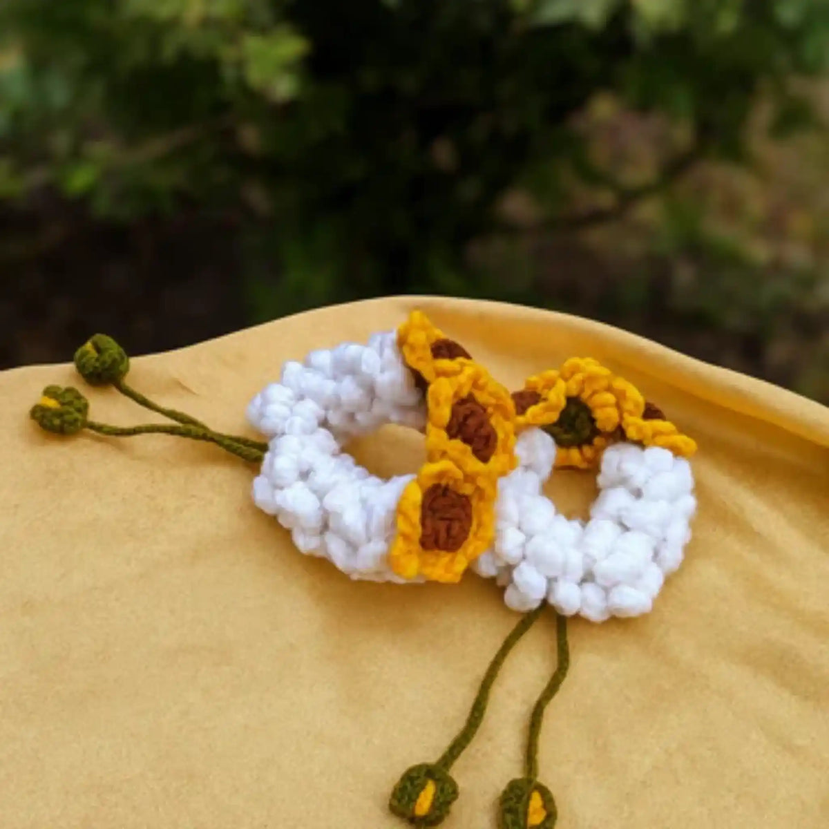 Handmade Crochet Sunflower Gajra – Bridal Wrist Accessory (1 Pair)