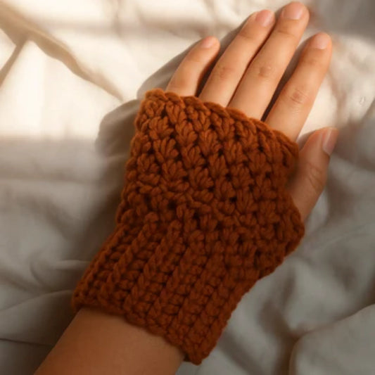 Rust Brown Handmade Crochet Fingerless Gloves ( 2 Pieces set)