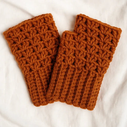 Rust Brown Handmade Crochet Fingerless Gloves ( 2 Pieces set)