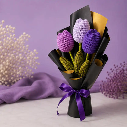 Crochet Lavender Tulip Small Bouquet