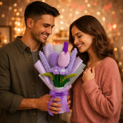 Small Crochet Tulip and Lilac Bouquet