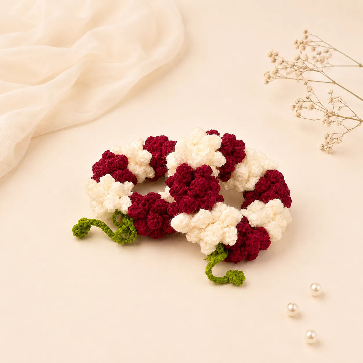 Red and White Crochet Gajra