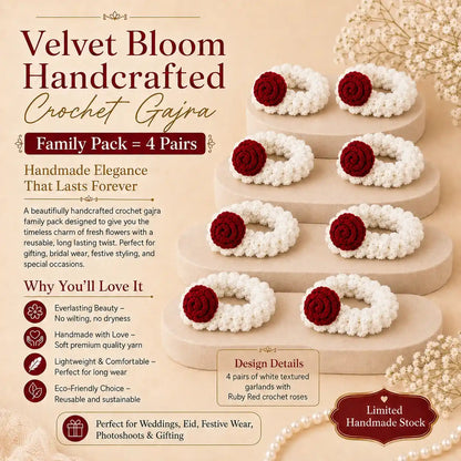 Handmade Crochet Gajra Family Pack (4 Pairs) – Velvet Bloom Wrist Accessory