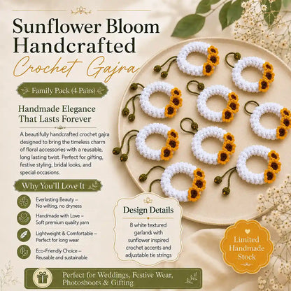 Handmade Sunflower Crochet Gajra Family Pack (4 Pairs) – Wrist Accessory
