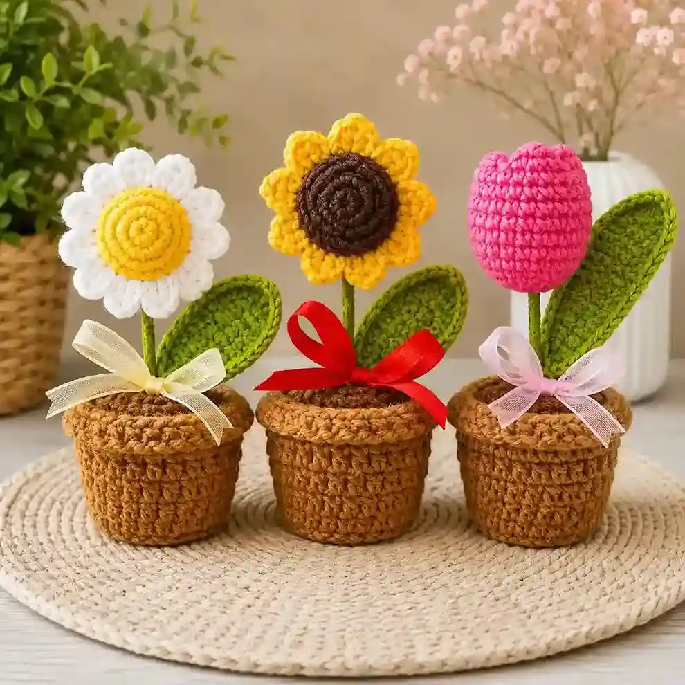 Handmade Crochet Flower Pot (Set of 3)