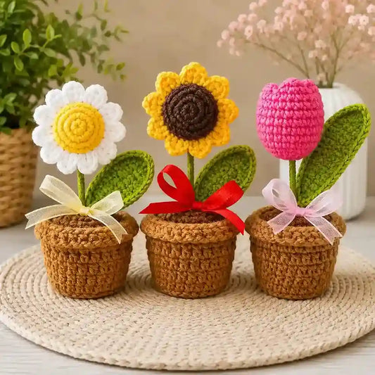 Handmade Crochet Flower Pot (Set of 3)
