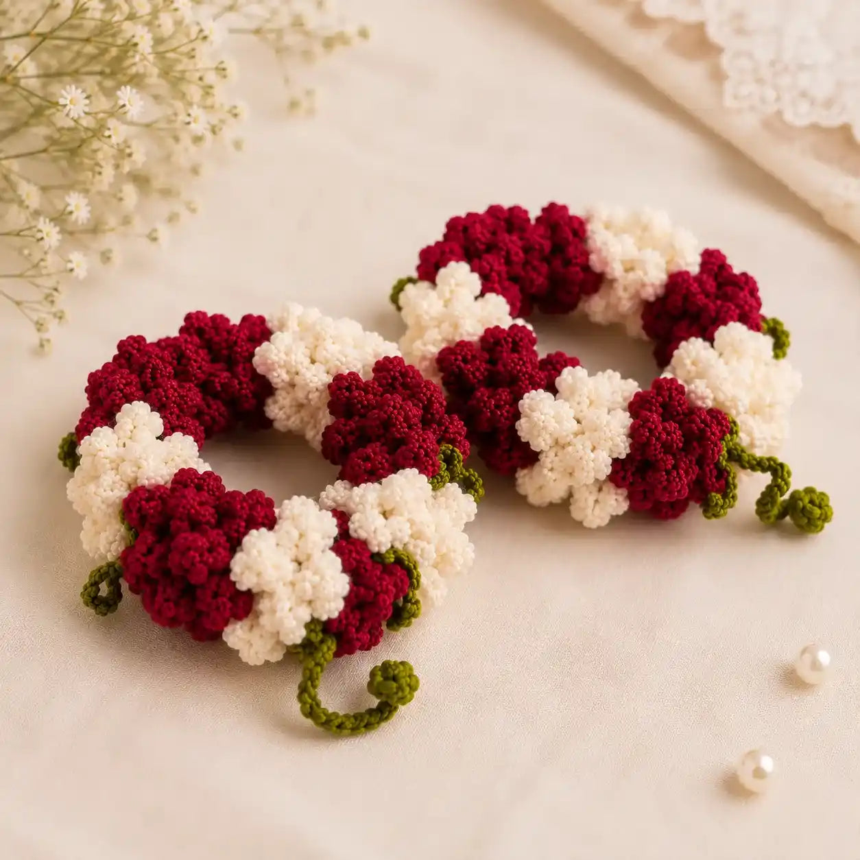 Red and White Crochet Gajra