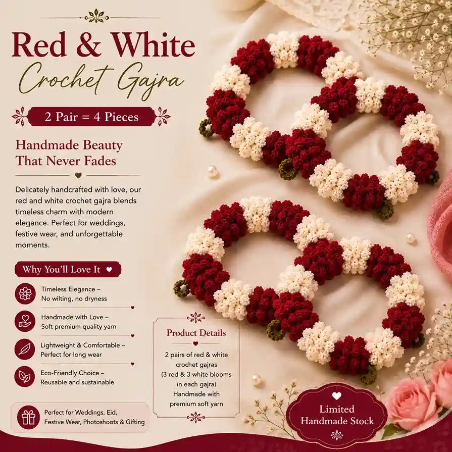 Red and White Crochet Gajra