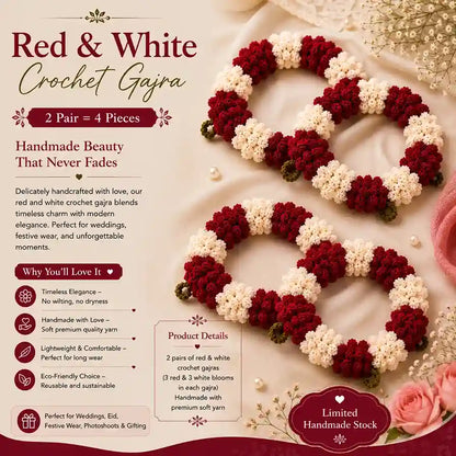 Red and White Crochet Gajra