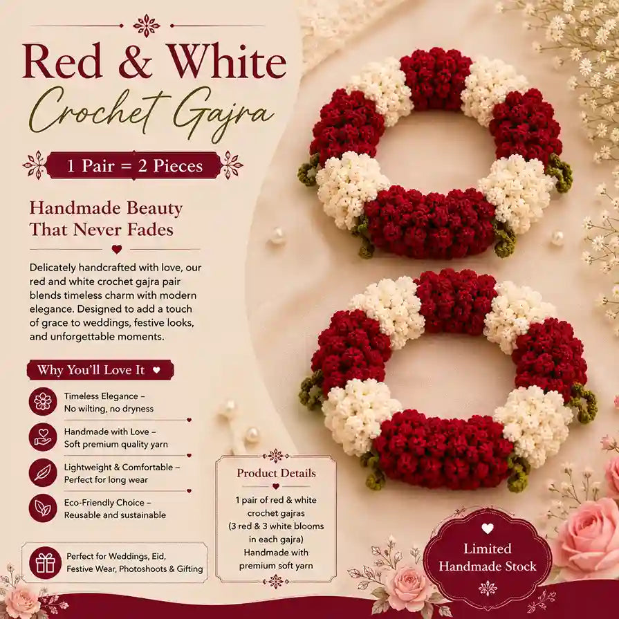 Red and White Crochet Gajra