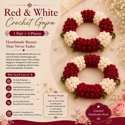 Red and White Crochet Gajra