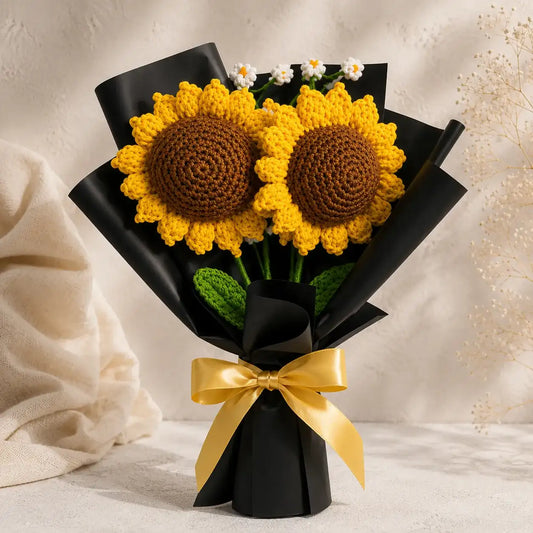 Handmade Duo Crochet Sunflower Bouquet | Everlasting Gift for Her