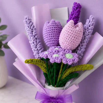 Small Crochet Tulip and Lilac Bouquet