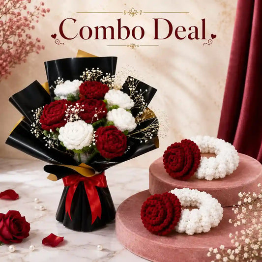 Velvet Bloom Combo Deal Crochet Gajra Pair & Bouquet
