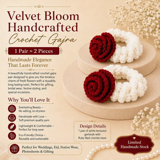 Velvet Bloom Handcrafted Crochet Gajra Rose Gajra