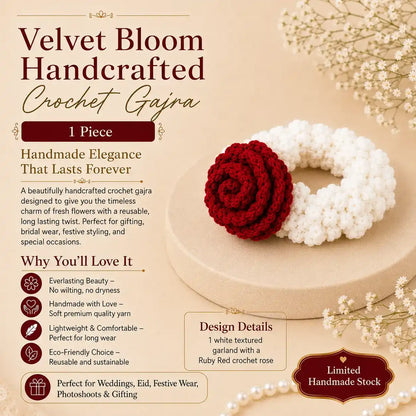 Velvet Bloom Handcrafted Crochet Gajra Rose Gajra