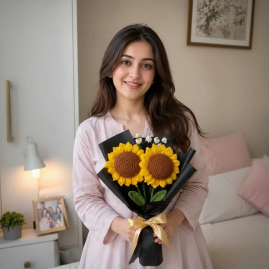Handmade Duo Crochet Sunflower Bouquet | Everlasting Gift for Her