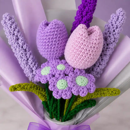 Small Crochet Tulip and Lilac Bouquet