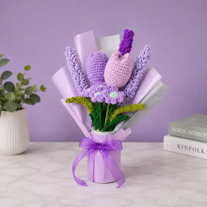 Small Crochet Tulip and Lilac Bouquet