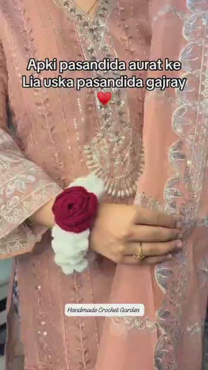 Crochet Rose Wrist Gajra for Her | Handmade Floral Gajra Gift